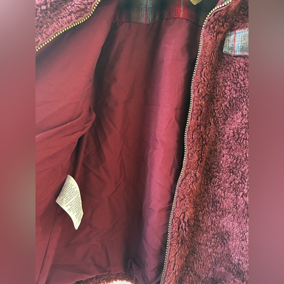 Pendleton sherpa plaid - lined retro fuzzy full-zip fleece jacket small maroon - Picture 8 of 8